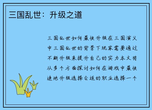三国乱世：升级之道